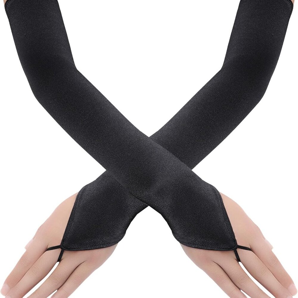 Long Opera Party 20s Satin Gloves Stretchy Adult Size Elbow Length